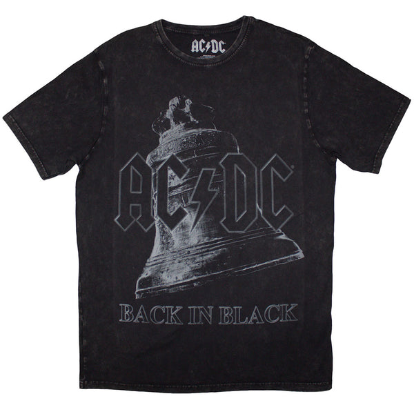 AC/DC | Official Stone Wash Band T-Shirt | Back In Black Bell (Black)