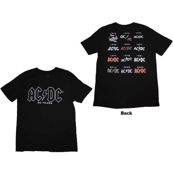 AC/DC | Official Band T-Shirt | Logo History (Back Print)