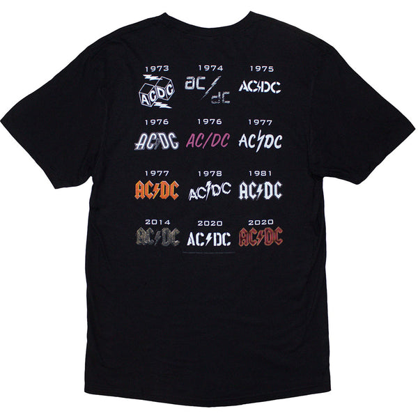 AC/DC | Official Band T-Shirt | History Logo (Back Print)