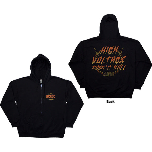 AC/DC | Official Band Zipped Hoodie | High Voltage RnR (Back Print)