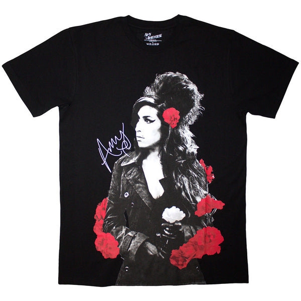 Amy Winehouse | Official Band T-Shirt | Rose Portrait (Black)