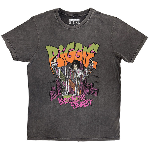 Biggie Smalls | Official Band Stone Wash T-Shirt | Cartoon Graffiti (Charcoal Grey)