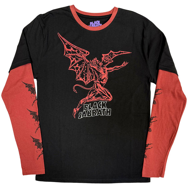 Black Sabbath | Official Band Layered Long Sleeve T-Shirt | Red Henry Wavy Logo (Black & Red) (Sleeve Print)