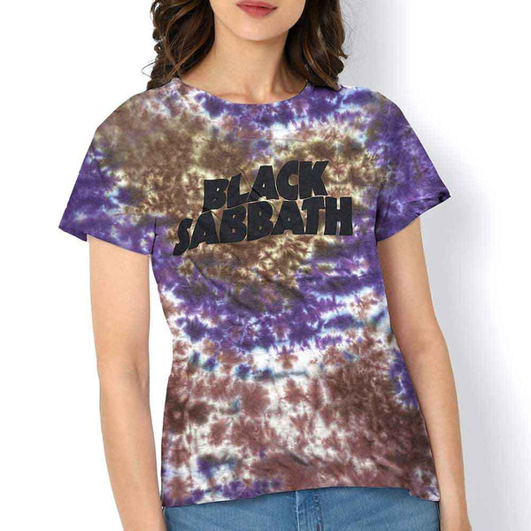 Black Sabbath | Official Band T-Shirt | Wavy Logo (Wash Collection) (Purple & Brown)