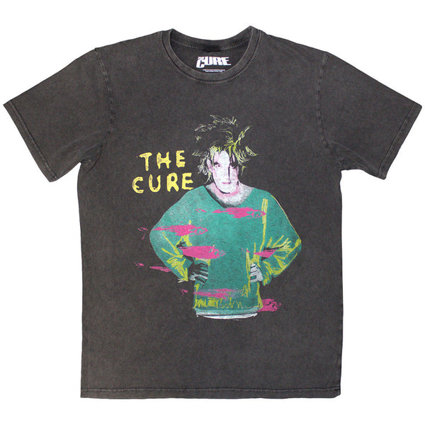 The Cure| Official Band Stone Wash T-Shirt | Beach Party Tour '86 (Charcoal Grey) (Back Print)