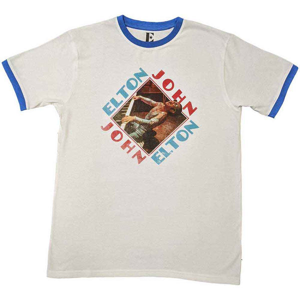 Elton John Unisex Ringer T-Shirt: Piano Diamond