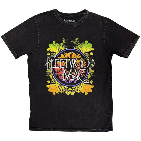 Fleetwood Mac | Official Band Stone Wash T-Shirt | Circle Floral Logo (Black)