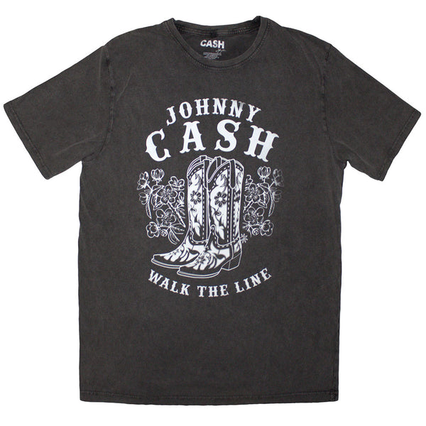 Johnny Cash | Official Stone Wash Band T-Shirt | Walk The Line Boots (Charcoal Grey)