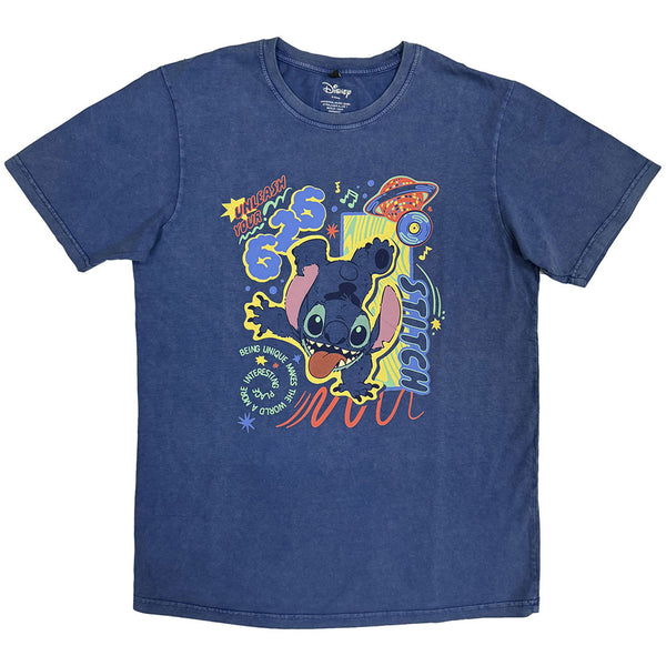 Disney Unisex | Official Band Stone Wash T-Shirt | Lilo & Stitch 626 Handstand (Denim Blue)
