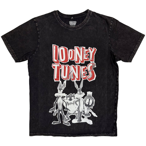 Looney Tunes | Official Band Stone Wash T-Shirt | Characters Black & White (Black)