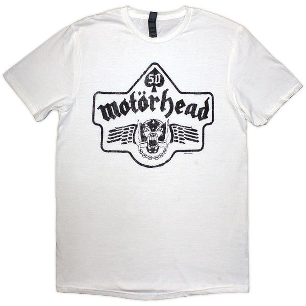 Motorhead | Official Band T-Shirt | 50 Years Ace Wings Emblem (White)