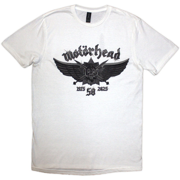 Motorhead | Official Band T-Shirt | 50 Years Wings Badge (White)