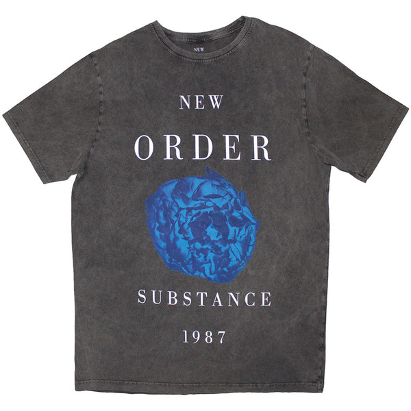 New Order | Official Stone Wash Band T-Shirt | Substance 1987 (Charcoal Grey)