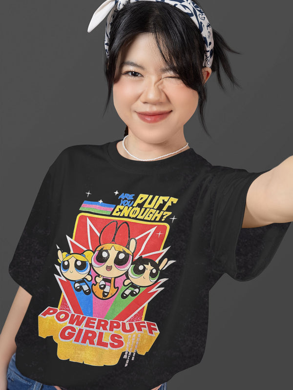 Power Puff Girls | Official Band Stone Wash T-Shirt | Are You Puff Enough? (Black)