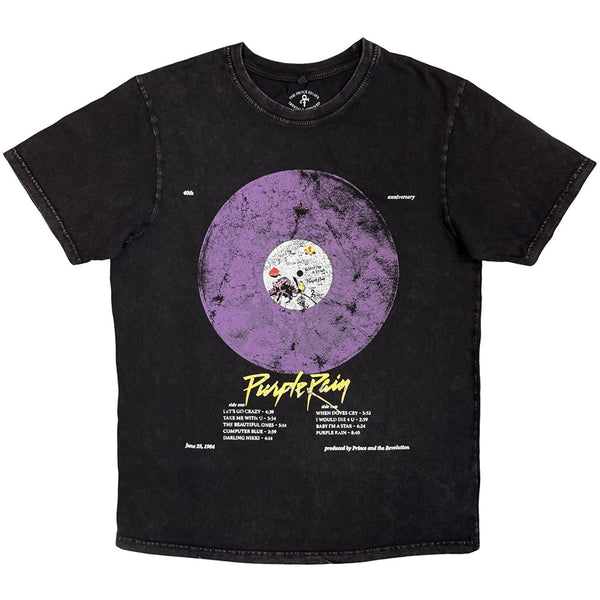 Prince | Official Band Stone Wash T-Shirt | Purple Rain Disc (Black)
