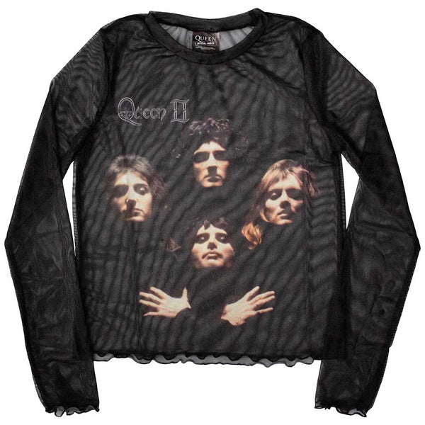 Queen | Official Ladies Long Sleeve Crop Top | Bo Rhap Classic (Mesh)