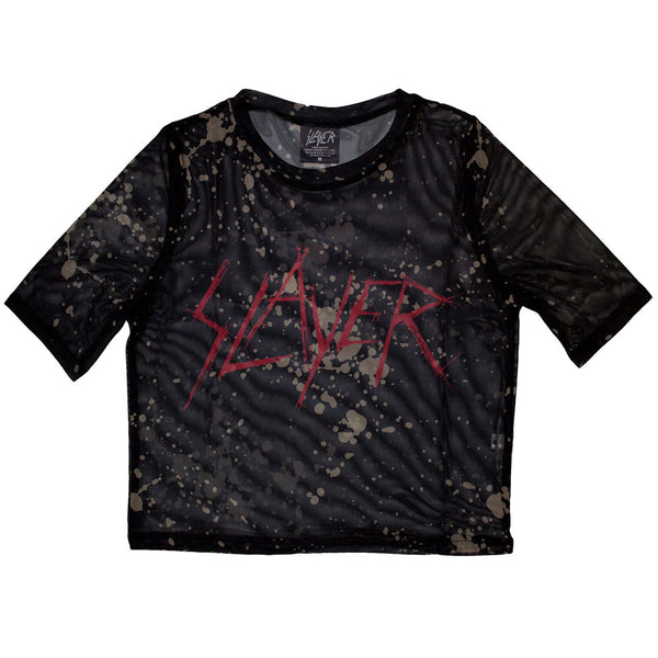 Slayer | Official Ladies Crop Top | Scratchy Logo (Mesh)