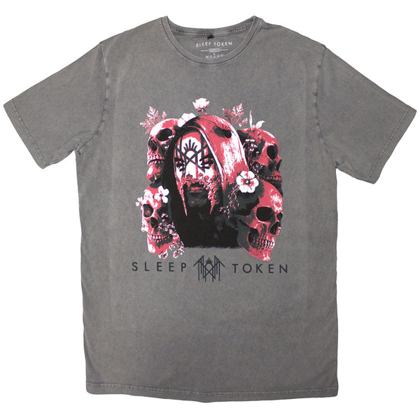 Sleep Token | Official Stone Wash Band T-Shirt | Skulls & Flowers (Grey)