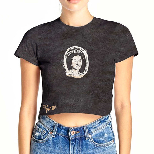 The Sex Pistols Ladies Crop Top: God Save The Queen (Mineral Wash)