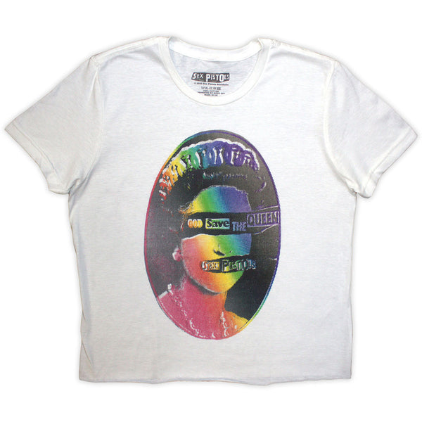 The Sex Pistols | Official Ladies Crop Top | God Save The Queen Rainbow Print
