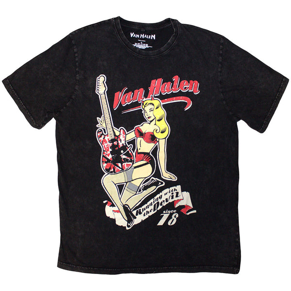 Van Halen | Official Band Stone Wash T-Shirt | Running With The Devil (Black)