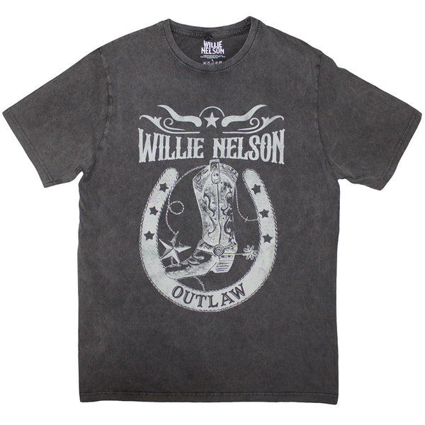 Willie Nelson | Official Stone Wash Band T-Shirt | Outlaw (Charcoal Grey)