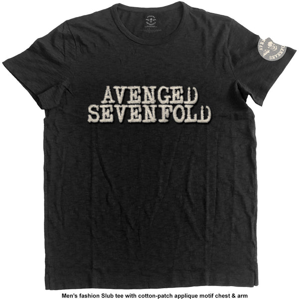 Avenged Sevenfold Unisex Fashion T-Shirt: Logo & Death Bat (Applique Motifs)