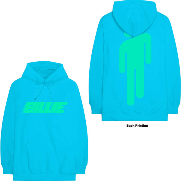 Billie Eilish Unisex Pullover Hoodie: Logo & Blohsh (Back Print) Blue