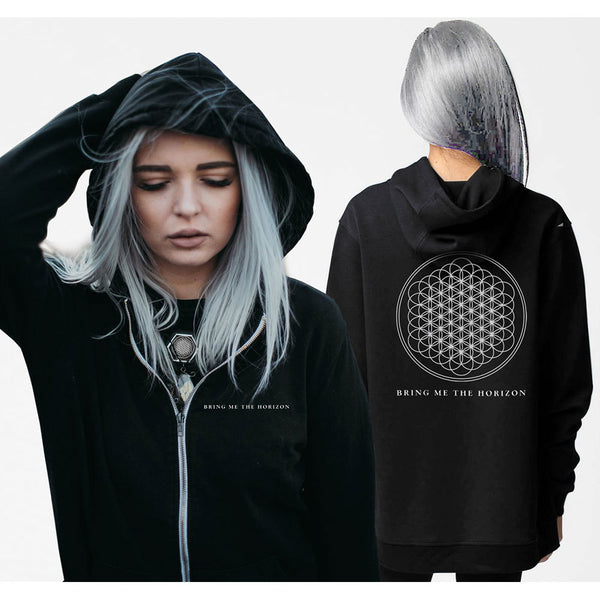 Bring Me The Horizon Ladies Zipped Hoodie: Flower of Life (Back Print)