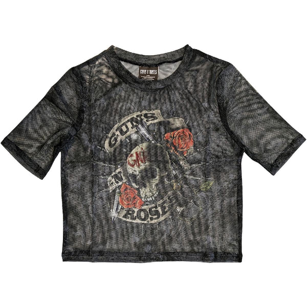 Guns N' Roses Ladies Crop Top: Pink Tint Bullet Logo (Mesh)