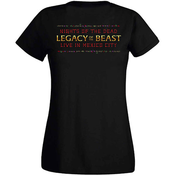 Iron Maiden Ladies T-Shirt: Legacy of the Beast Live Album Skulls (Back Print)