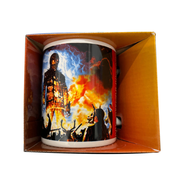 Iron Maiden boxed Coffee Mug featuring the 'Iron Maiden Wicker Man' design motif.
