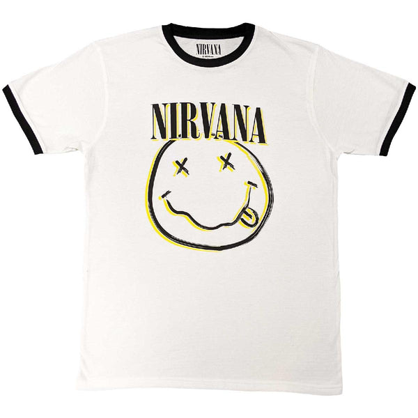 Nirvana | Official Band Ringer T-Shirt | Double Happy Face