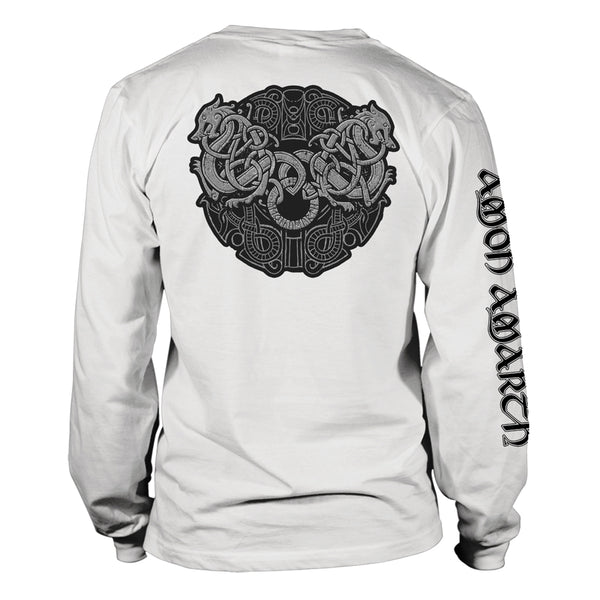 Amon Amarth Unisex Long Sleeved T-shirt: Grey Skull (White - Back Print)