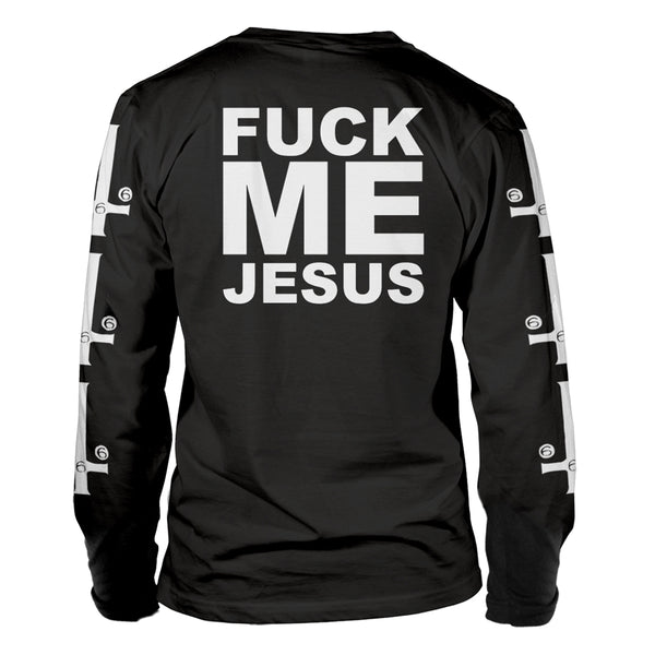 Marduk Unisex Long Sleeved T-shirt: Fuck Me Jesus (Black) (back print)