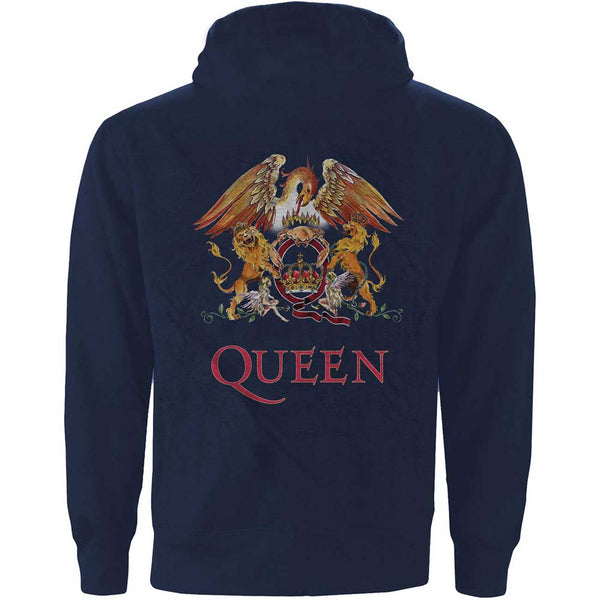 Queen Unisex Zipped Hoodie: Classic Crest (Back Print)