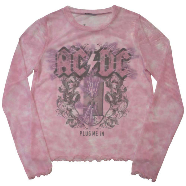 AC/DC | Ladies Long Sleeve Official Band T-Shirt | Plug Me In (Mesh)