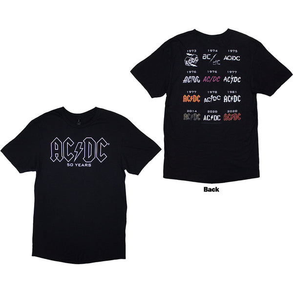 AC/DC | Official Band T-Shirt | History Logo (Back Print)