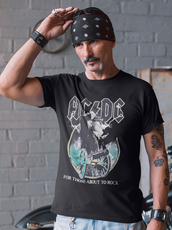 AC/DC | Official Band T-Shirt | For Those About To Rock Yellow Outlines
