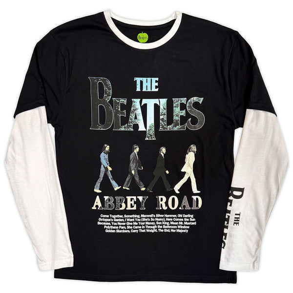 The Beatles | Official Band Layered Long Sleeve T-Shirt | Abbey Road Infill (Black & White) (Sleeve Print)