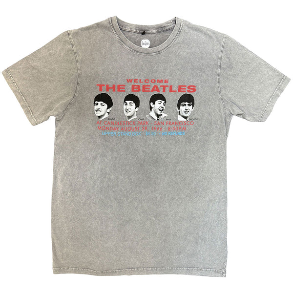 The Beatles | Official Band Stone Wash T-Shirt | Candlestock Park Heads (Grey)