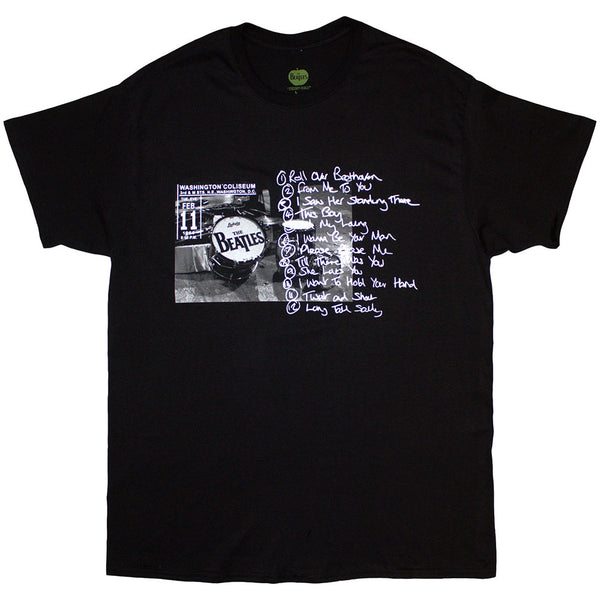 The Beatles | Official Band T-Shirt | Washington '64 Drum Photo & Setlist