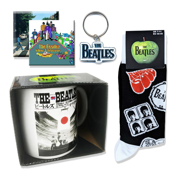 Beatles Gift Set - Coffee Mug, Socks, Keyring & 2 Fridge Magnets