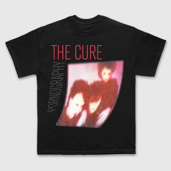 The Cure | Official Band Carbon T-Shirt | Pornography Photo Warped (Black)
