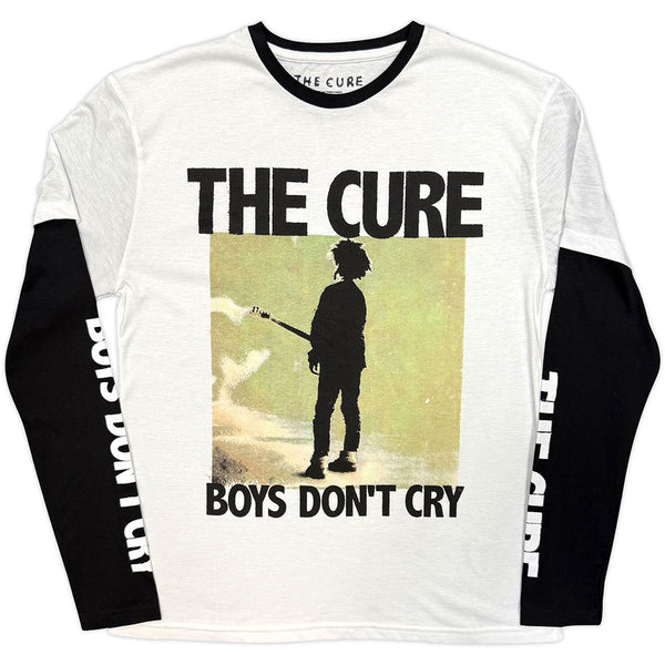 The Cure | Official Band Layered Long Sleeve T-Shirt | Boys Don't Cry Box (Black & White) (Sleeve Print)