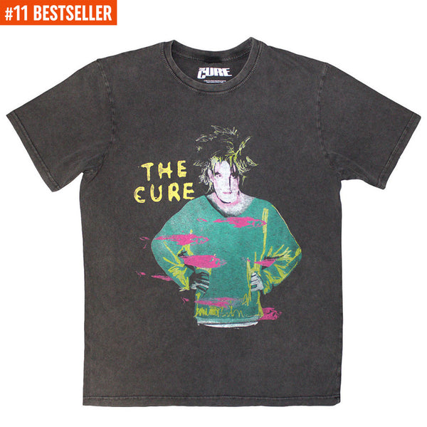 The Cure| Official Band Stone Wash T-Shirt | Beach Party Tour '86 (Charcoal Grey) (Back Print)