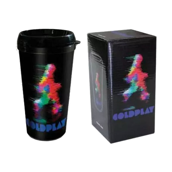 Coldplay boxed Travel Mug featuring Fuzzy Man motif. (Plastic Body)