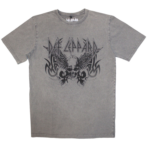 Def Leppard | Official Stone Wash Band T-Shirt | Tribal Skull Stone Wash