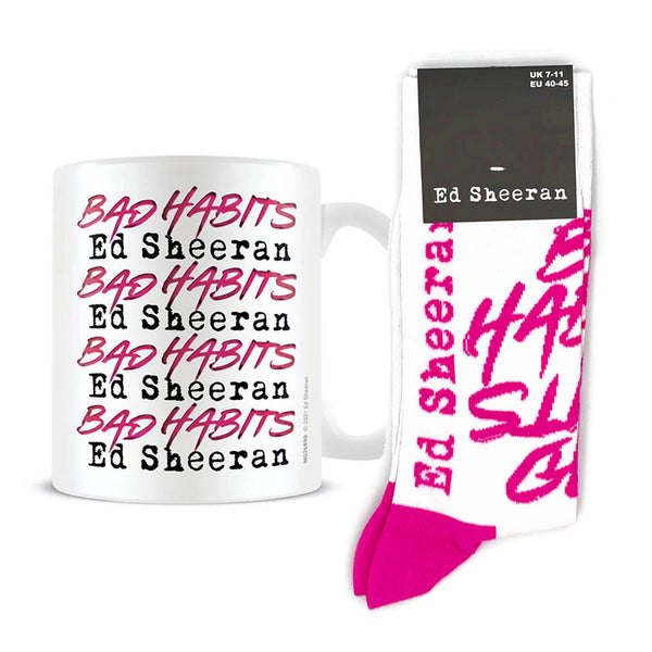 Ed Sheeran Exclusive Gift Set | Socks and Mug | Official Merch featuring Bad Habits Repeat design motif.