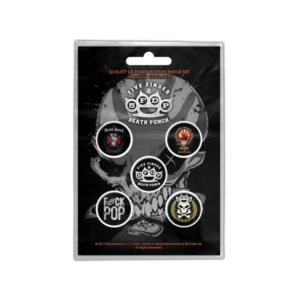 Five Finger Death Punch gift set with Beanie, 5 x Button Badges, Fridge Magnet, Drinks Coaster